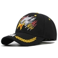Detailed close-up of eagle embroidery and USA text on a black cotton baseball cap - Black Eagle USA (4511175094731)