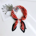 Pleated square silk scarf for women featuring red and black classic chain patterns - Stirrup Black Red Frame
