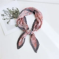 Pleated square scarf with red and pink bohemian paisley pattern and grey ruffled edges - Paisley Wave Grey