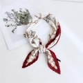 Pleated square silk scarf with red and white vintage gold chain pattern knot - Anchor Chain Red Border