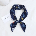 Dark blue linen silk scarf with cute sloth and botanical print in tied bow style - Koala Navy Blue