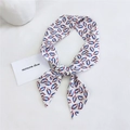 Narrow twilly scarf with blue and red leaf print pattern on white linen cotton fabric - Four-color Leaves Rose Red