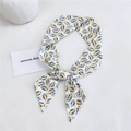 Elegant white skinny scarf with abstract feather print tied in a stylish bow - Four-color Leaves Green Dot