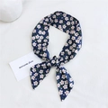 Dark blue skinny silk scarf with white floral print, elegant accessory for neck or bag - Five-petal Small Flower Navy Blue