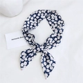 Navy blue floral cotton linen scarf tie with sweet bow tie pattern for women - Rose Navy Blue