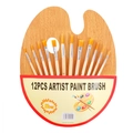Set de 12 pinceaux d'art avec poils en nylon orange et manches en bois naturel - Lot de 12 Poils en Nylon