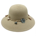 Cappello di paglia pieghevole da donna con tesa larga e decorazioni floreali estive - Bambini (52-54cm) / Beige