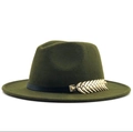 Classico cappello fedora in lana verde scuro con nastro in pelle nera e fibbia dorata - M(56-58cm) / Verde