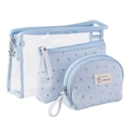 Set of 3 blue travel cosmetic bags with clear PVC and nautical anchor patterns - Light Blue