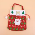 Christmas drawstring gift bag featuring 3D Santa Claus and festive tree patterns - White Trim Red Print Santa