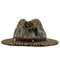 Cappello jazz leopardato stile British con piume naturali e fascia con ciondoli etnici - M(56-58cm) / Cammello