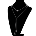 Silver layered double chain necklace with heart pendant and infinity symbols design - Heart & Infinity Symbol Style (KN107915-Z)