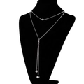 Minimalist silver double-layered stainless steel necklace with round pendant tassels - Round Beads Tassel Style (KN107916-Z)