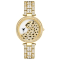 Classic gold stainless steel watch for women featuring a crystal leopard head on the dial - Gold