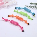 Set of four durable hand-woven cotton rope dog toys in blue green orange and pink - Cotton Rope Candy