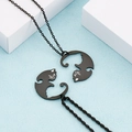 Collar minimalista de acero inoxidable para parejas con colgante redondo de gato negro - Negro (KN90117-Z)