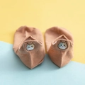 Brown low-cut cotton socks for women featuring 3D heel ears and cute cat embroidery - One Size / Coffee