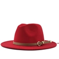 Cappello fedora rosso a tesa larga con cinturino in pelle marrone e fibbia dorata - M(56-58cm) / Rosso