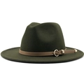 Dettaglio del cappello fedora in lana verde scuro con cinturino in pelle e fibbia dorata - M(56-58cm) / Verde