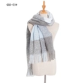 Plaid knitted scarf in grey, white and light blue colors with long tassel fringes - Light Blue Plaid