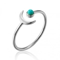 Bague ouverte lune en argent avec pierre turquoise au design minimaliste créatif - Ouvert Réglable / Argenté
