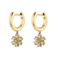 Orecchini a fiore dorati con petali in zircone bianco e gemma gialla centrale - Oro