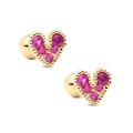 Orecchini a cuore in argento s925 dorato con zirconi rosa e bordi stile milgrain - Base Oro Strass Rosso Rosa / Zirconia Rosa
