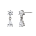 S925 silver needle drop earrings with round and pear-shaped colorful zircon stones - White Zirconia (Silver Tone)