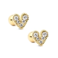Minimalist S925 sterling silver heart stud earrings with cubic zirconia and ball back - White Zirconia