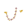 S925 silver chain earrings set with pink round zircon and yellow teardrop stones - 3-Pink Yellow Zirconia Gold Chain Set