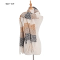 Thick oversized scarf with cream and camel plaid pattern and long tassel fringes - Basic Black Plaid