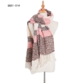 Thick pink and brown striped knit scarf with long decorative tassels for winter - Basic Pink Plaid