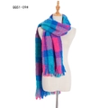 Women's autumn winter plaid scarf in pink and blue knit with tassel fringe details - Blue and Rose Red Check