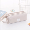 Estuche beige de tela Oxford de doble capa con asa y frase positiva de sol bordada - Blanco Roto