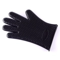 Black heat resistant silicone glove with non-slip heart patterns and hanging hole design - Black