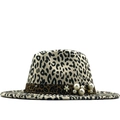 Cappello fedora leopardato con perle, accenti floreali e rivetti metallici - M (56-58cm) / Bianco