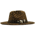 Cappello fedora in feltro di lana leopardato con perle eleganti e accenti floreali - M (56-58cm) / Cachi
