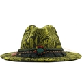 Cappello fedora giallo neon a serpentina con fascia di perline boho e nappa turchese - M (56-58cm) / Pelle di serpente verde