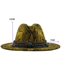 Cappello in lana con motivo a serpente giallo e fascia decorata con turchese - M (56-58cm) / Pelle di serpente gialla