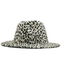Classico cappello fedora in lana con stampa leopardata e tesa piatta unisex - M(56-58cm) / Bianco