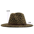 Cappello fedora leopardato da donna con fascia in pelle marrone e tesa larga 7 cm - Cammello / M (56-58cm)