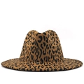 Vista dettagliata del cappello fedora leopardato con uno stile classico a tesa larga - M(56-58cm) / Cachi
