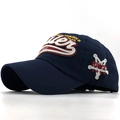 Navy blue cotton baseball cap featuring 3D Rider embroidery and High Quality lettering - Navy Blue