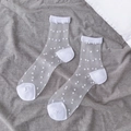 Chic white mesh crew socks with polka dot pattern and ribbed cuffs for women - One Size / Polka Dot White