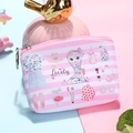 Dettaglio portamonete in PU a righe rosa con illustrazione e portachiavi in metallo - Stile 03 (Bella ragazza/Strisce rosa)