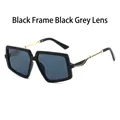 Chic oversized square sunglasses with black frames, grey lenses and gold metal temples - Black Frame Black Grey Lens