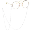 Gold round frame glasses with elegant pearl chain accessory for eyewear - Silver