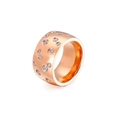 Mattierter roségoldener Edelstahlring in Breitform mit unregelmäßigem Steinbesatz - US 6 / Roségold