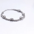 Adjustable stainless steel paw print charm bracelet featuring a polished cuban link chain - Steel Color (KB118507-KHY)
