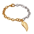 Bracciale a catena in acciaio inossidabile bicolore con ciondolo a forma di piuma dorata - Bicolore Oro/Argento (Piuma d'Oro)